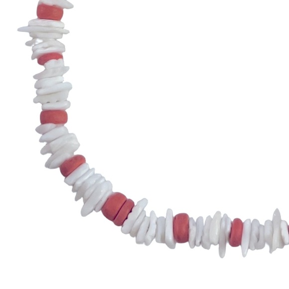Puka Shell White and Orange Beaded Choker Necklace - Picture 3 of 5